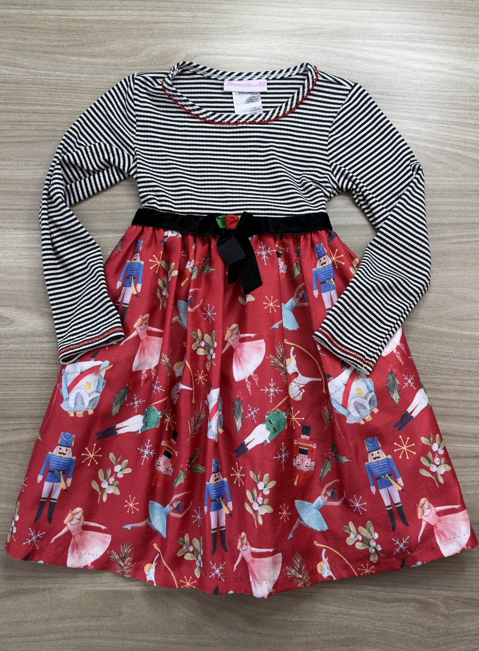 Nutcracker Ballet Girls Holiday Dress Red Black Striped Size 4/4T Bonnie Jean